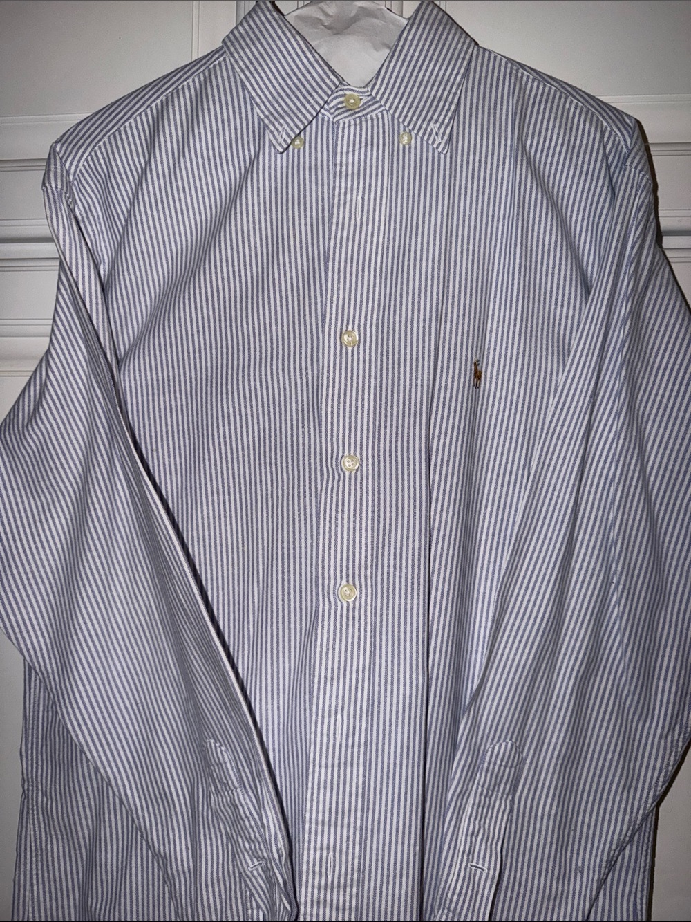 Ralph Lauren Blue and White Striped Long Sleeve Button Down Shirt